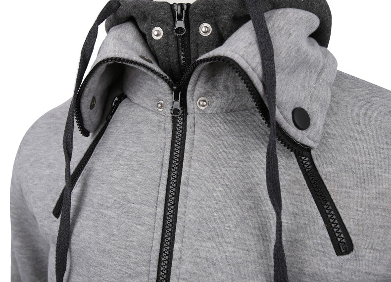 Man wearing slim gray zip hoodie jacket
