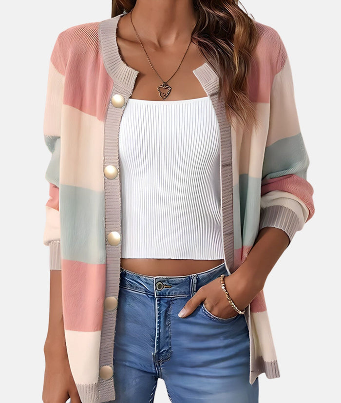 Women's Colorblock Cardigan Button-Front Regular Fit