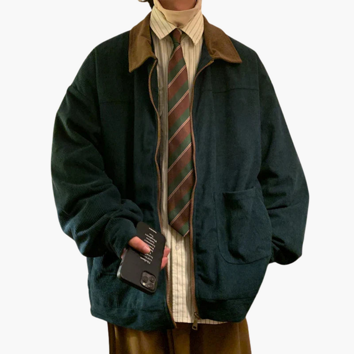Men's Bomber Jacket with Zipper and Front Pockets