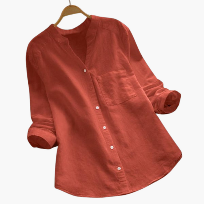 Loose-Fitting Blouse for Women - Long Sleeve, Stand-Up Collar & Casual