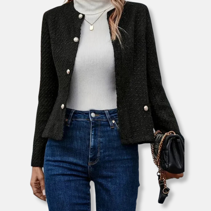 Women's Textured Collarless Jacket with Button Front