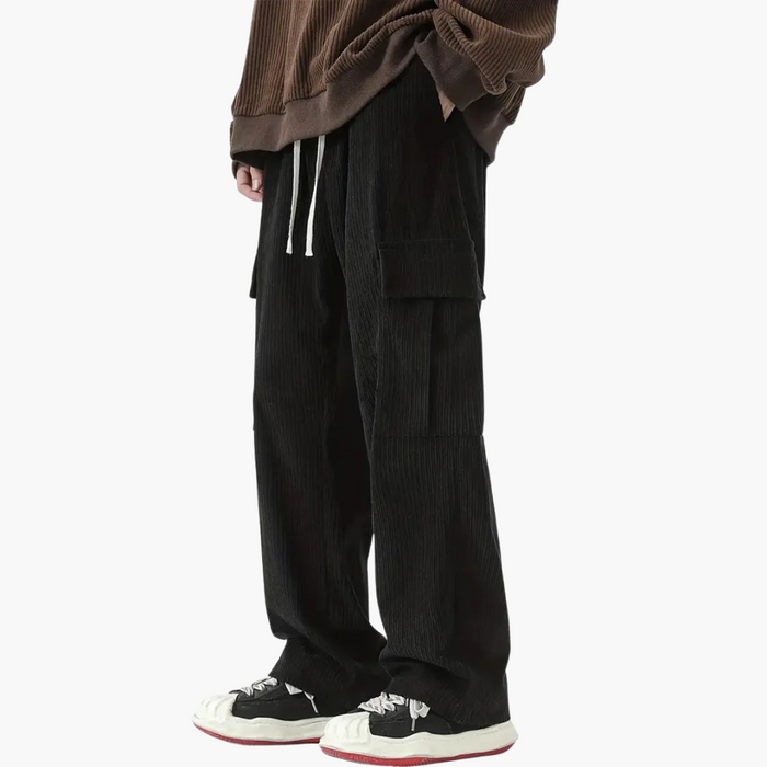 Men's Corduroy Pants with Elastic Waistband and Side Pockets