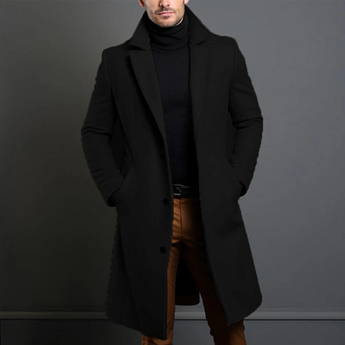 Men's Long Wool Overcoat Notched Lapel for Business