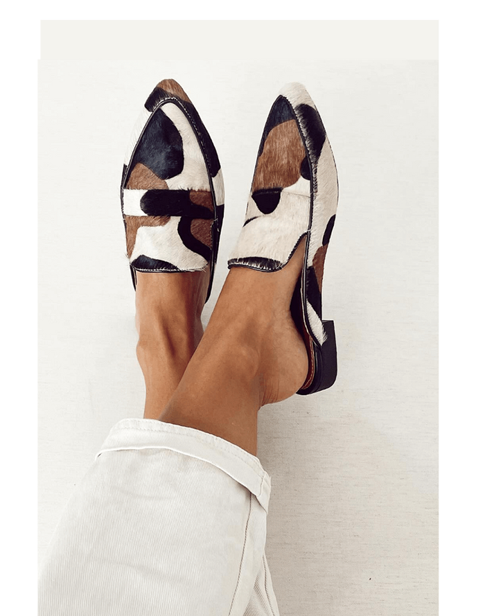 Women's Patterned Pointed-Toe Loafers Low Block Heel