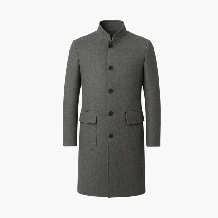 Men’s Grey Long Coat with Tailored Fit and Elegant Silhouette