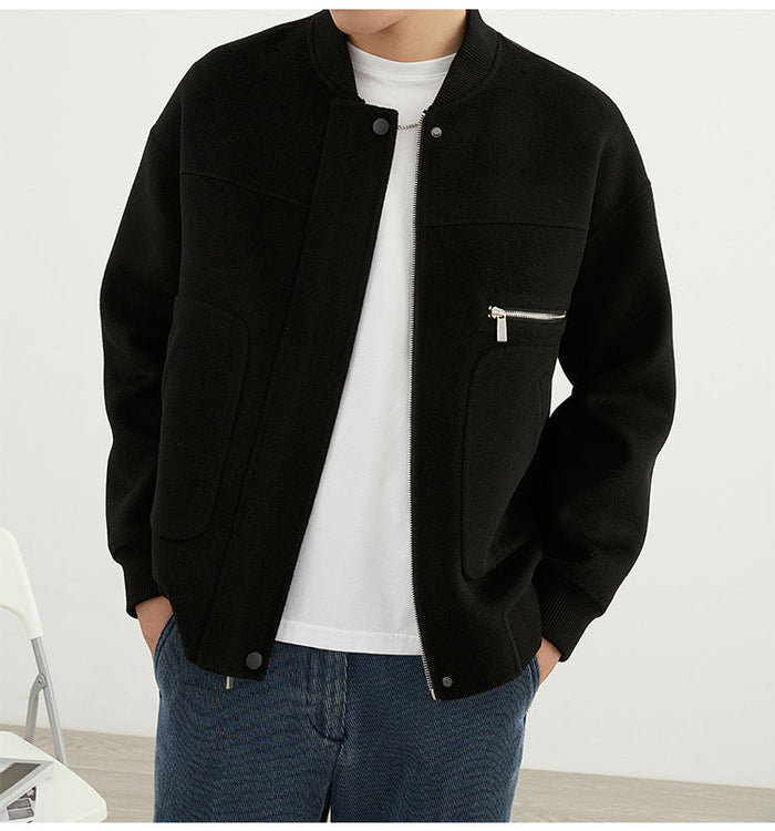 Men's Baseball Collar Wool Coat Short Cut for Smart Casual