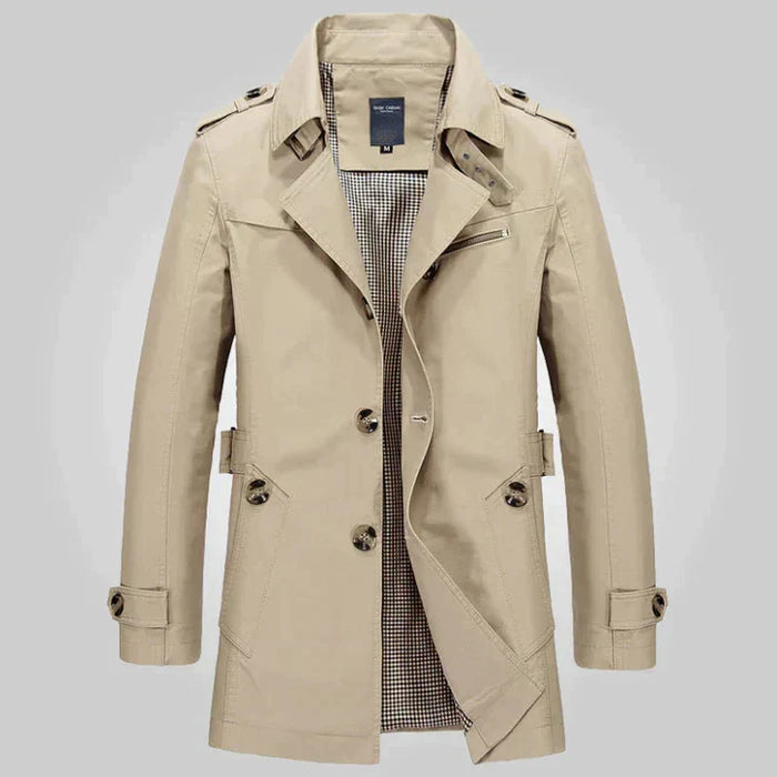 Men's Classic Trench Coat with Epaulettes and Belt