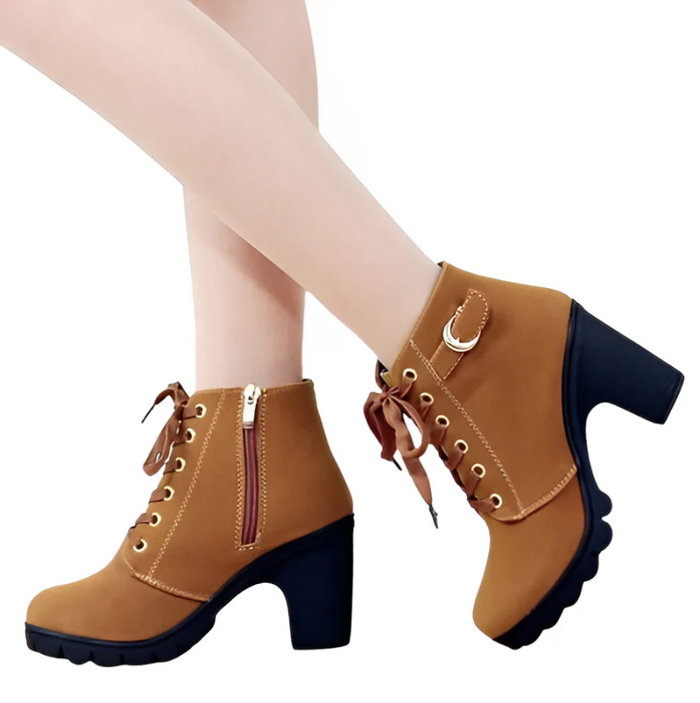 Women's Lace-Up Ankle Boots with Block Heel and Platform