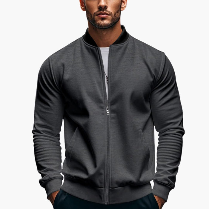 Men’s Bomber Jacket with High Collar and Front Zip