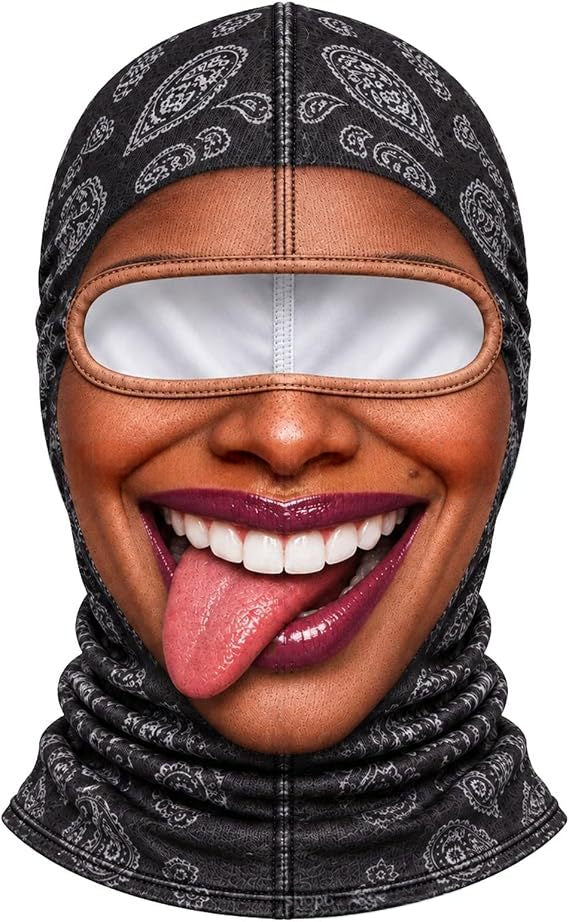 Ski mask with realistic funny face print