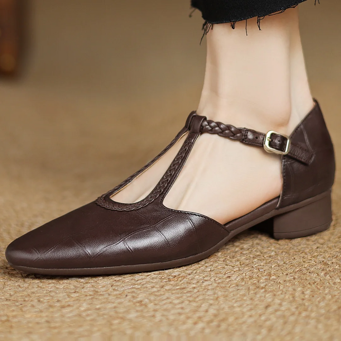 Women's Pointed Toe Mary Jane Flats with Braided T-Strap