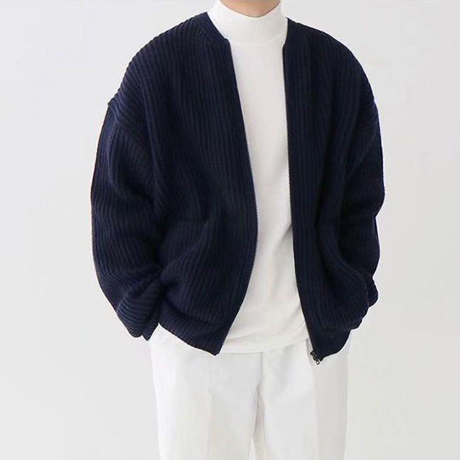 Men's chunky knit zip cardigan with pockets