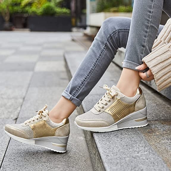 Women's Wedge Sneakers Hidden Heel Lace-Up Platform
