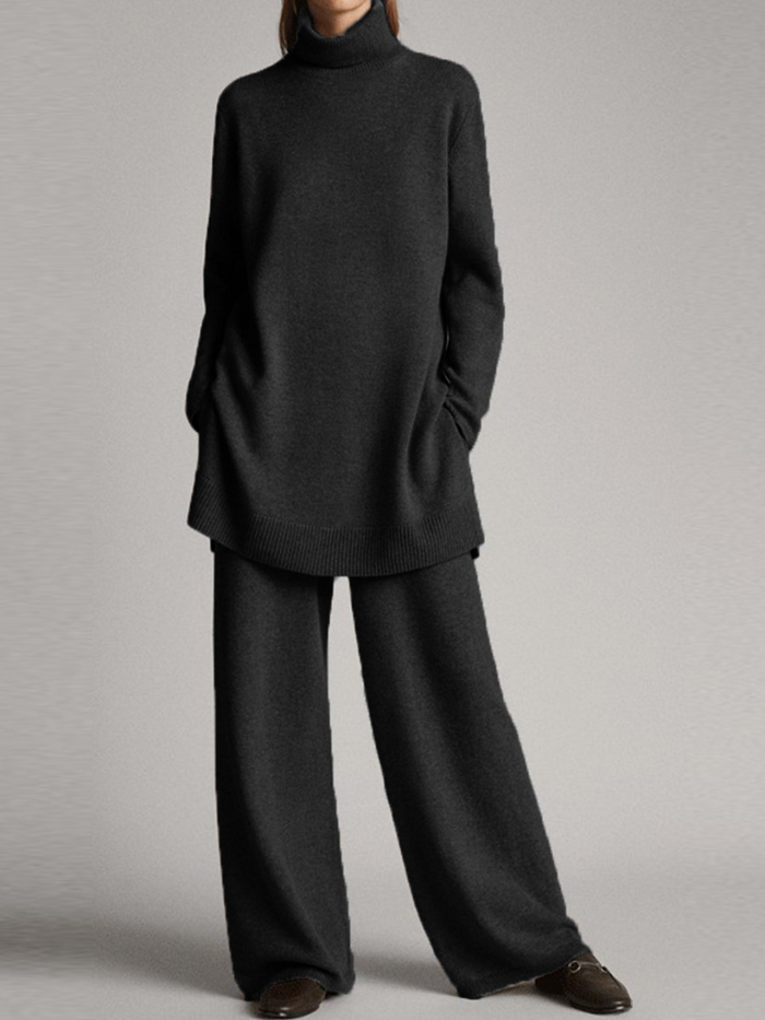 Women's Turtleneck Sweater and Wide-Leg Pants Set