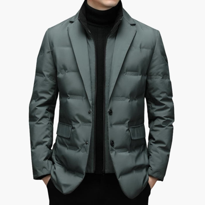 Men's Blazer Jacket with Notched Lapel and Button Placket