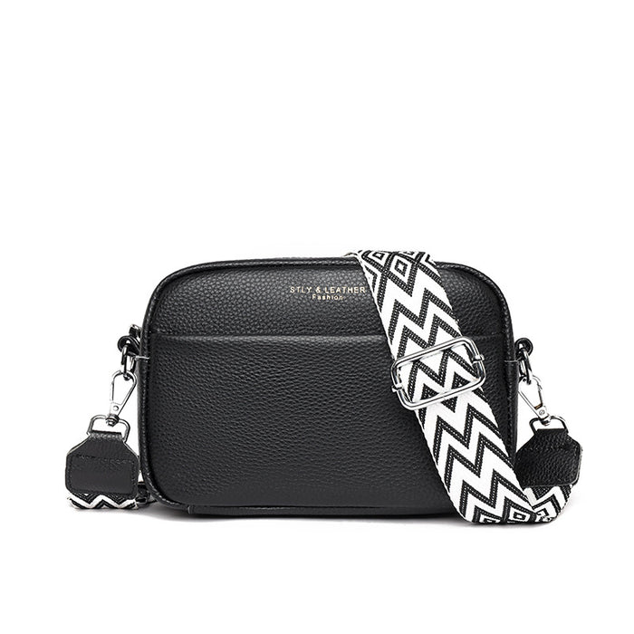 Harper | Genuine Leather Camera Bag with Wide Patterned Strap
