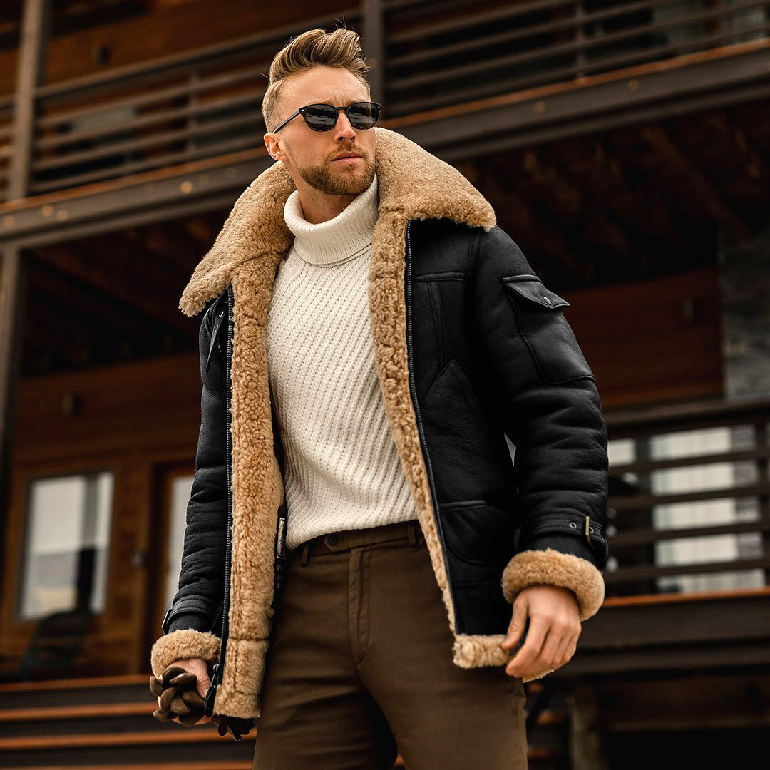 Men's winter jacket with big faux fur collar