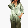 Women's Satin Pajama Set with Long Sleeve Shirt and Pants