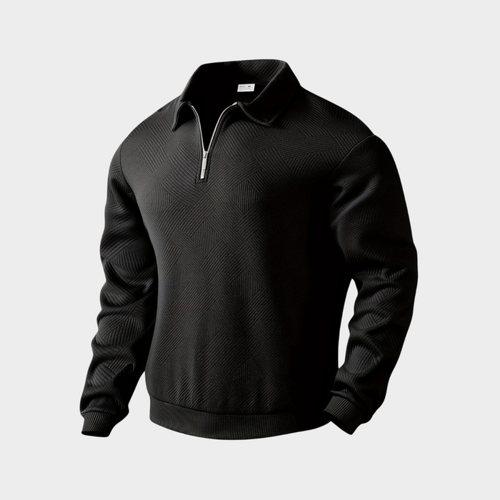 Men's Half-Zip Sweater with Textured Pattern and Collar
