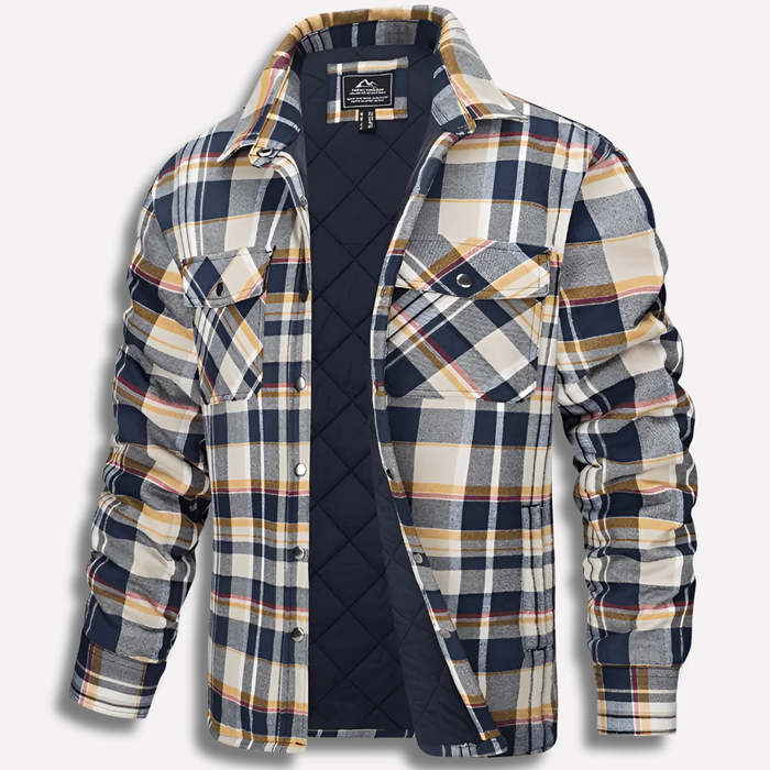 Men's Checked Quilted Shirt Jacket with Button Front
