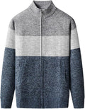Men’s Zip Cardigan with High Collar and Color-Block Design