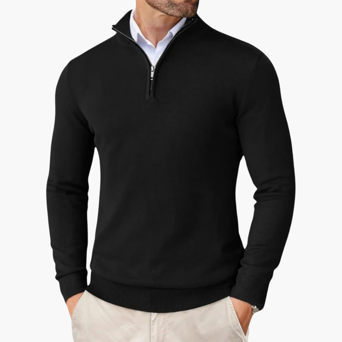 Men's Quarter-Zip Pullover with Ribbed Cuffs and Hem
