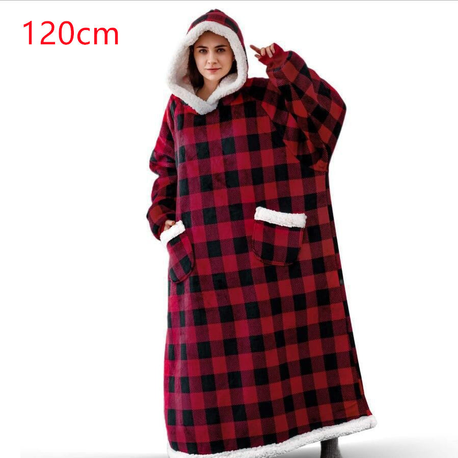 Oversized sherpa hoodie blanket on the couch