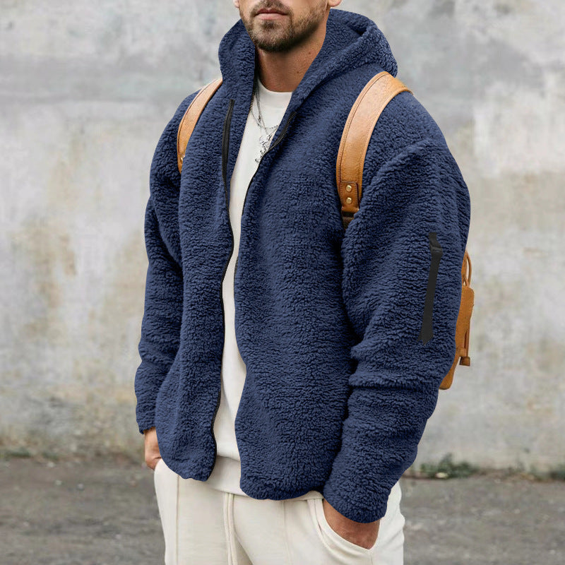 Men's hooded teddy fleece jacket
