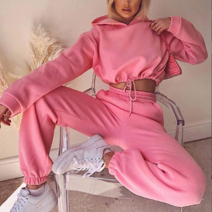 Quinn | Fleece Tracksuit with Cropped Hoodie and Joggers