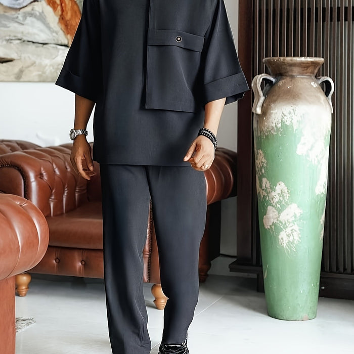Men's Oversized Two-Piece Set Chest Pocket Straight Leg