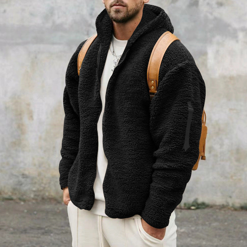 Men's hooded teddy fleece jacket