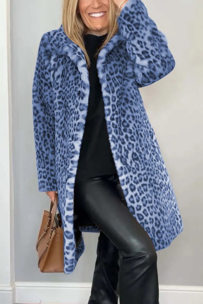 Women's Leopard Print Faux Fur Coat Long Sleeve Open Front