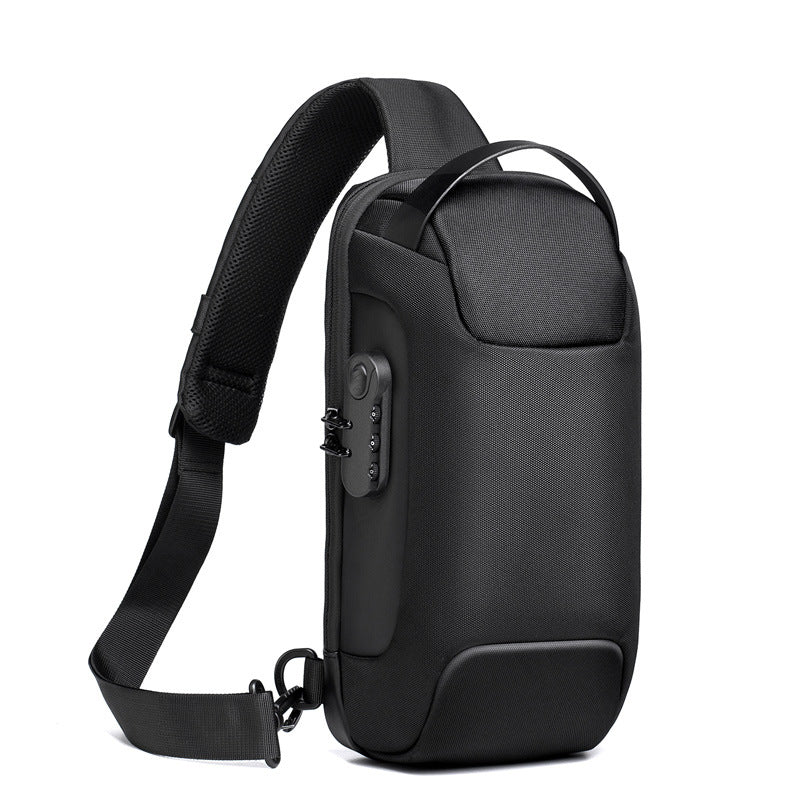 Black anti-theft sling bag with combination lock