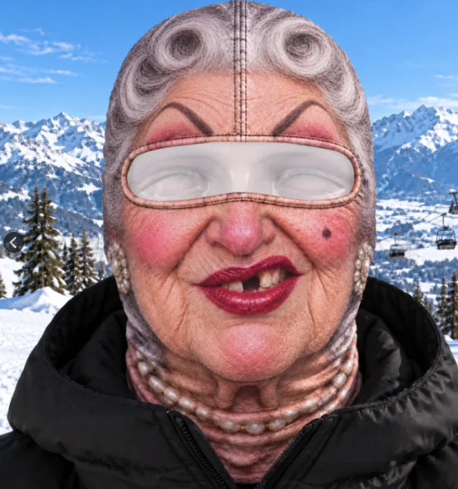 Ski mask with realistic funny face print