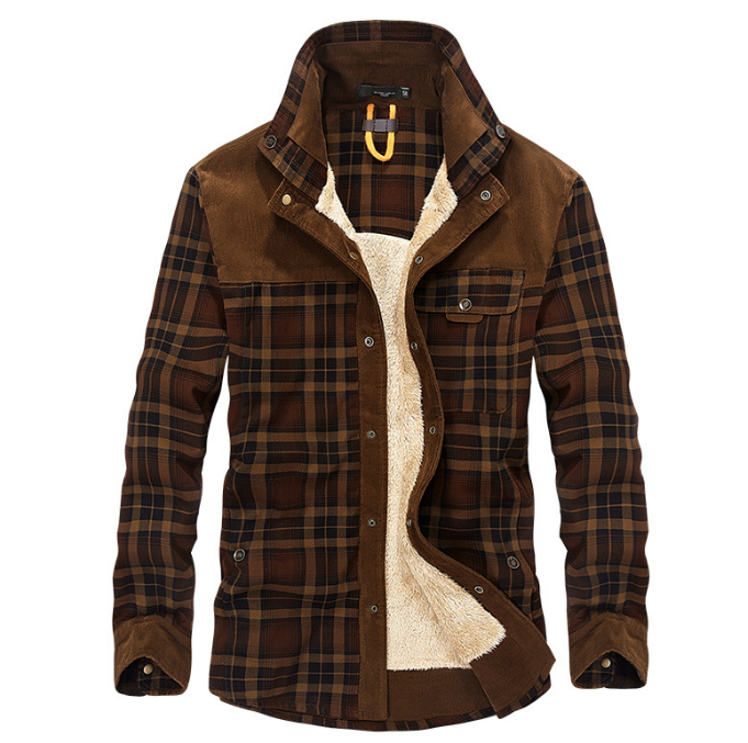 Men's fleece lined plaid shirt jacket