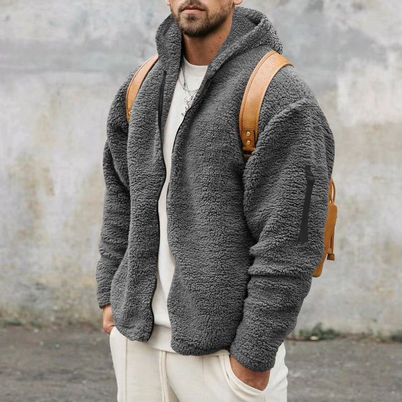 Men's hooded teddy fleece jacket