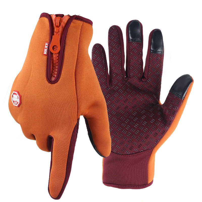 Black touchscreen winter gloves with zip cuff