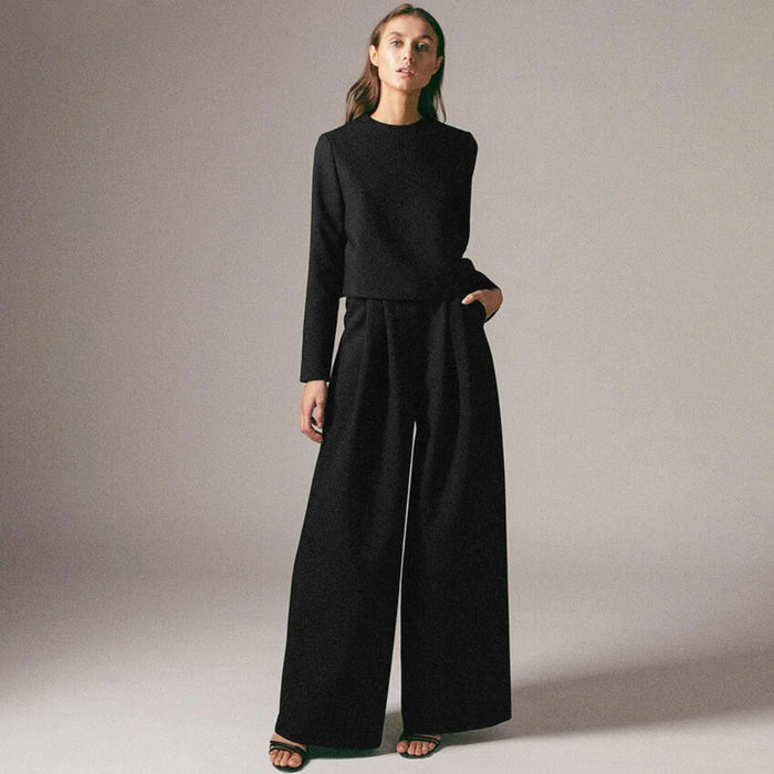 Women's Long Sleeve Top & Wide Leg Palazzo Pants Set