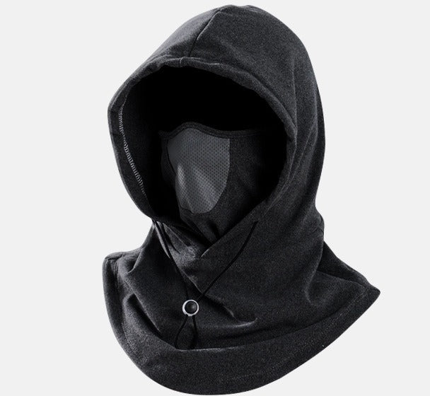 Fleece balaclava hood with mesh panel