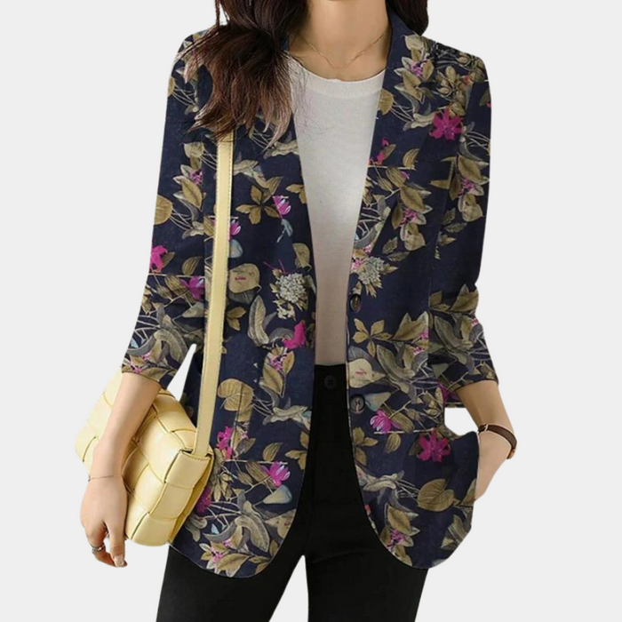 Women's Floral Blazer Collarless Front Pockets