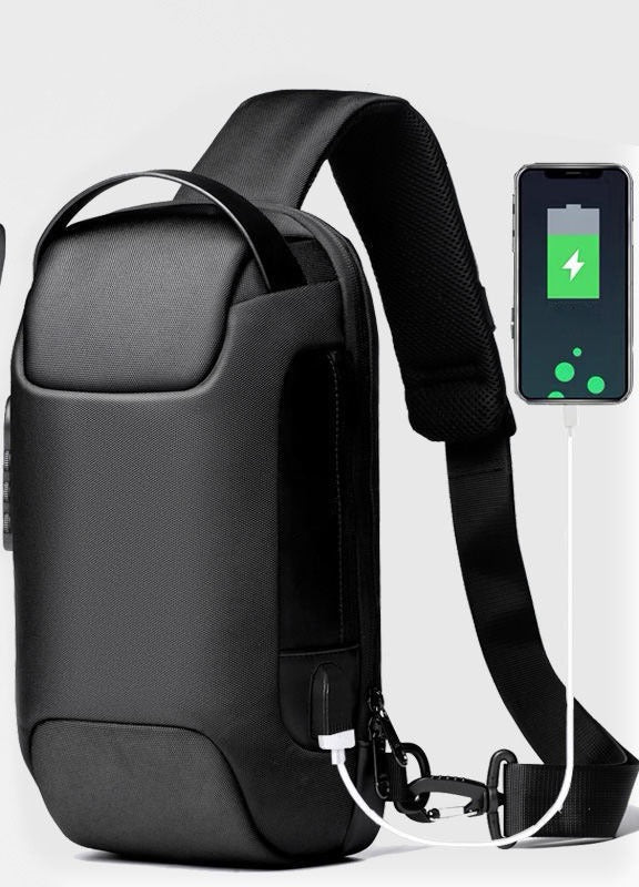 Black anti-theft sling bag with combination lock