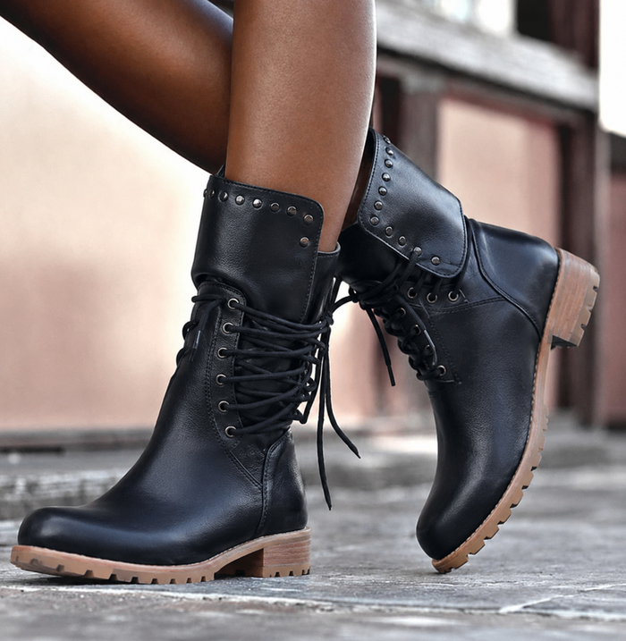 Women's Lace-Up Combat Boots with Studded Trim