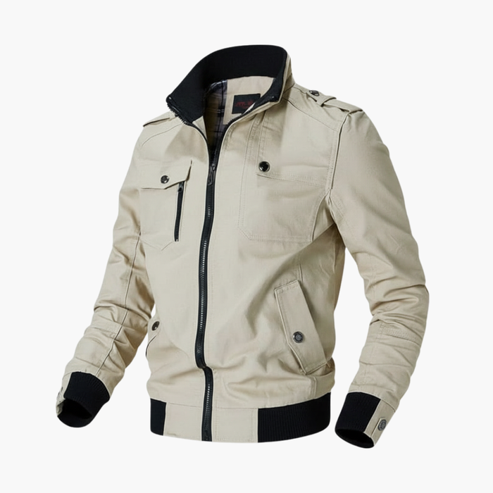 Men’s Bomber Jacket with Zipper Closure and Ribbed Trim