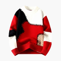 Unisex Patchwork Knit Sweater with Ribbed Hem and Crew Neck
