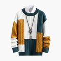 Men’s Sweater with Cable Knit and Patchwork Design
