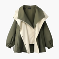 Women’s Two Tone Jacket with Wide Collar and Snap Buttons