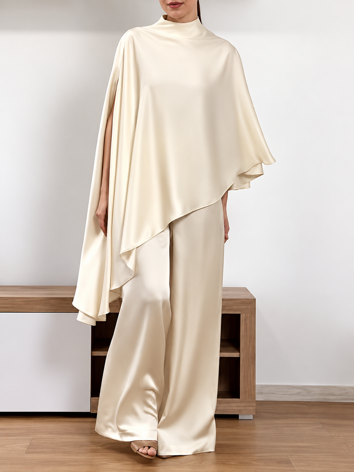 Elegant 2-Piece Draped Top & Wide-Leg Pants Set