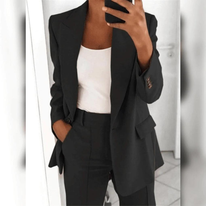 Women's Single-Breasted Blazer and Straight Trousers Set