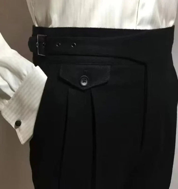Men's Pleated Dress Trousers with Belt for Formal Wear