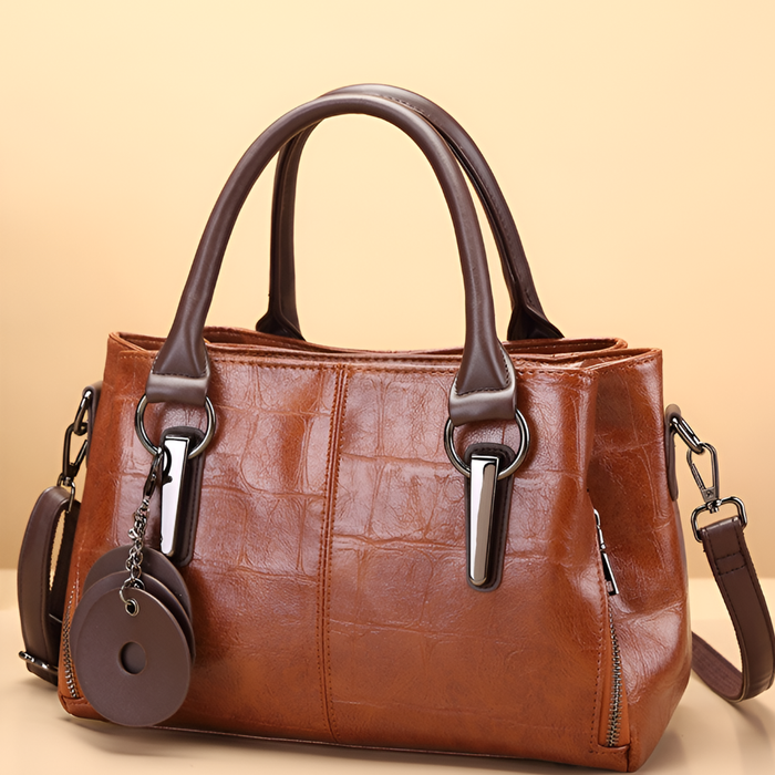 Women's Structured Leather Handbag with Shoulder Strap